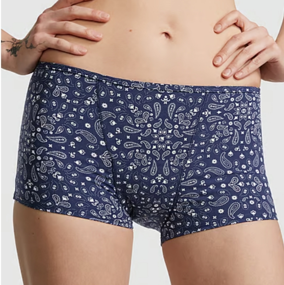 PINK Victoria's Secret Period Panty Boyshort Underwear Navy Paisley Large New - Picture 7 of 16
